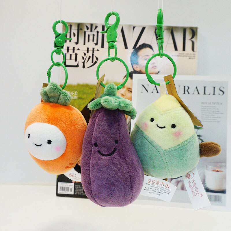 Keychain Kids Birthday Gift Toy Plush Dolls Vegetable Eggplant Carrot Soft Stuffed Plush Pendant Keychain for Backpack Bag Girls